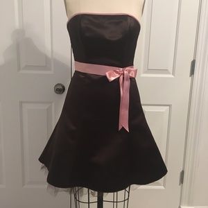 Jessica McClintock Brown with Pink Bow Strapless